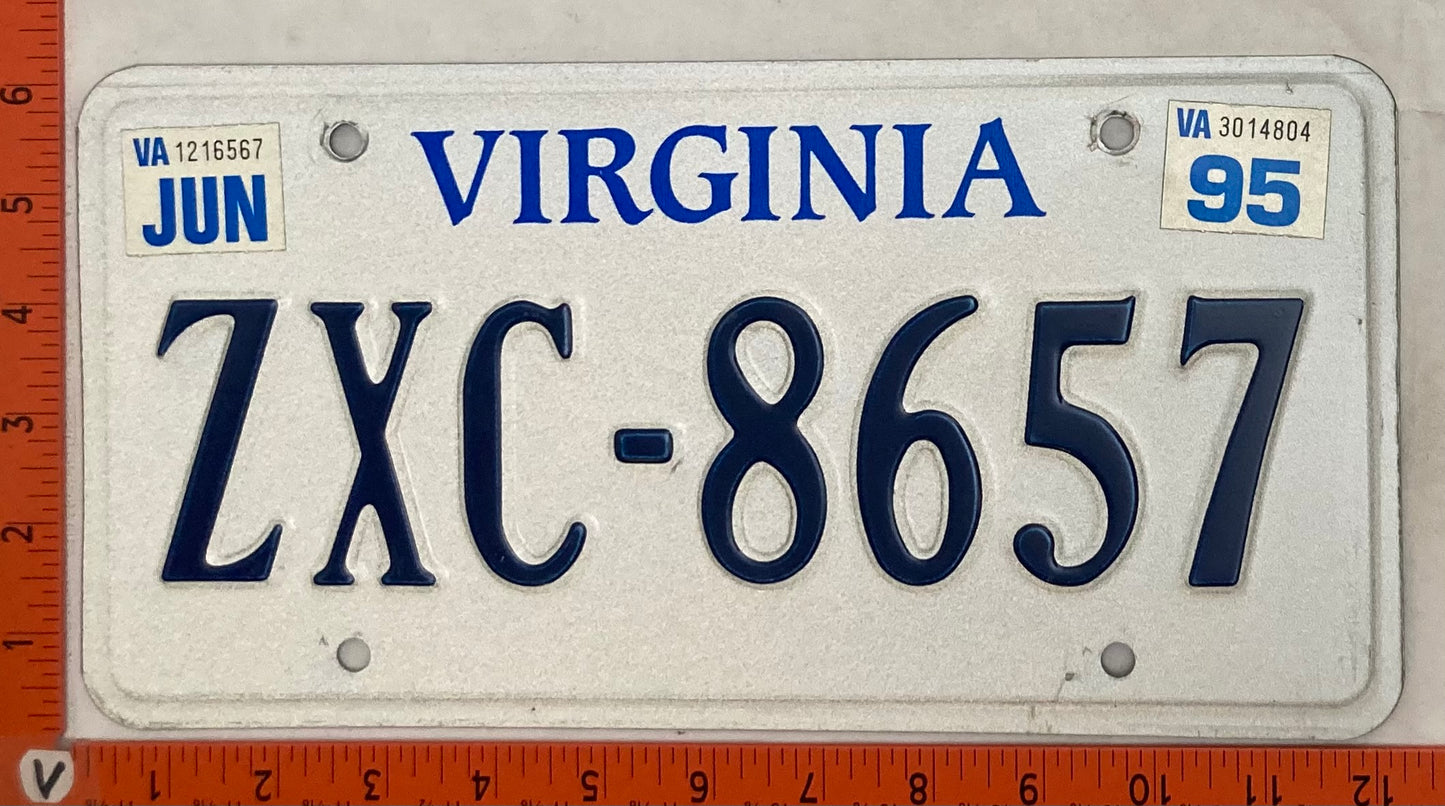 1995 Virginia #ZXC-8657 Passenger License Plate
