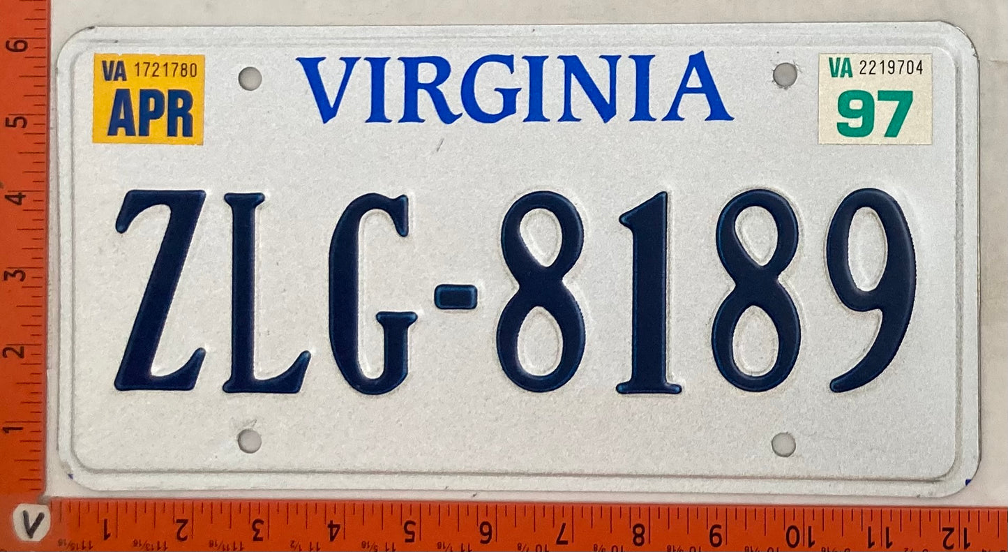 1997 Virginia #ZLG-8189 Passenger License Plate