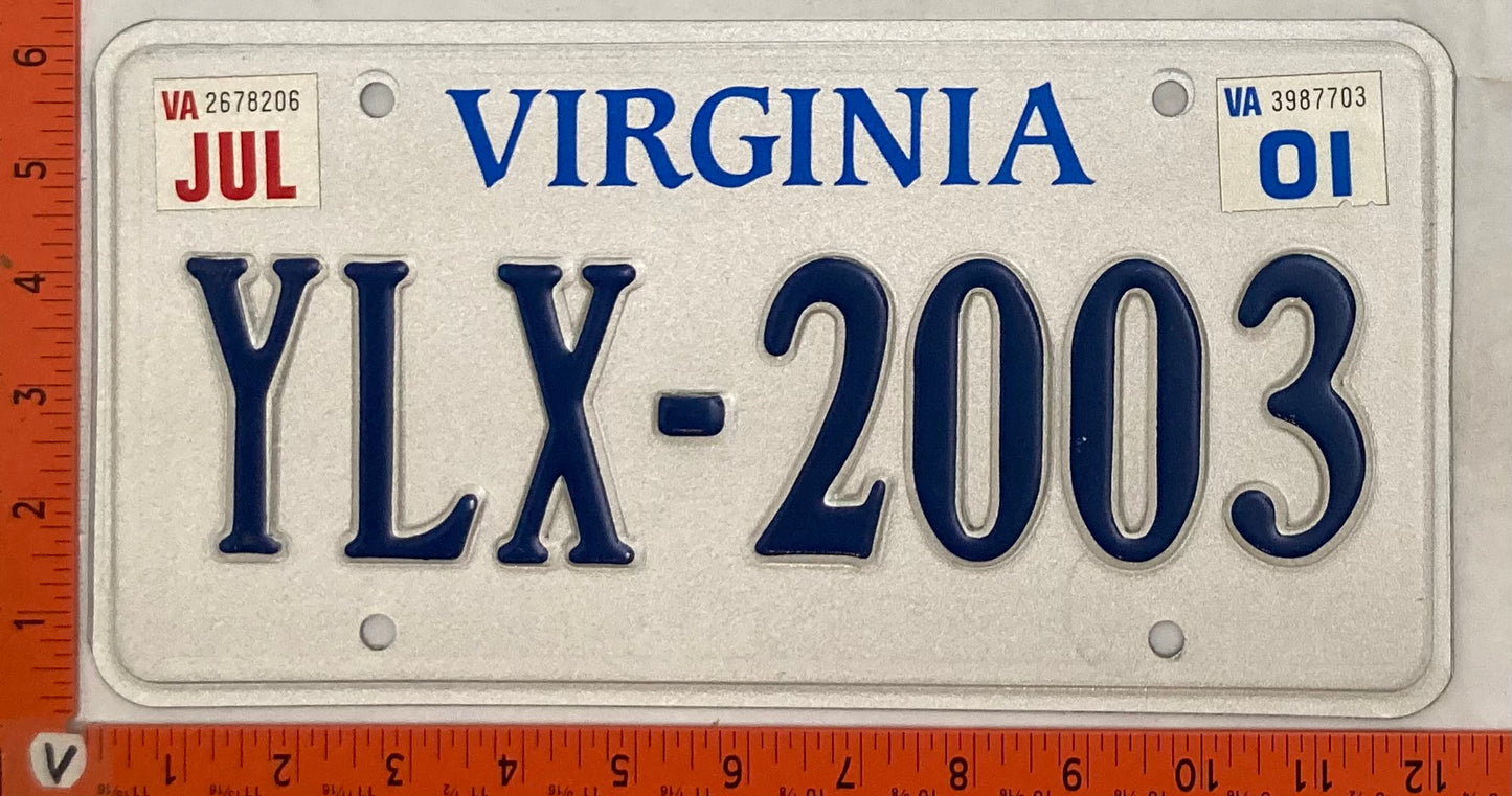 2001 Virginia #YLX-2003 Passenger License Plate