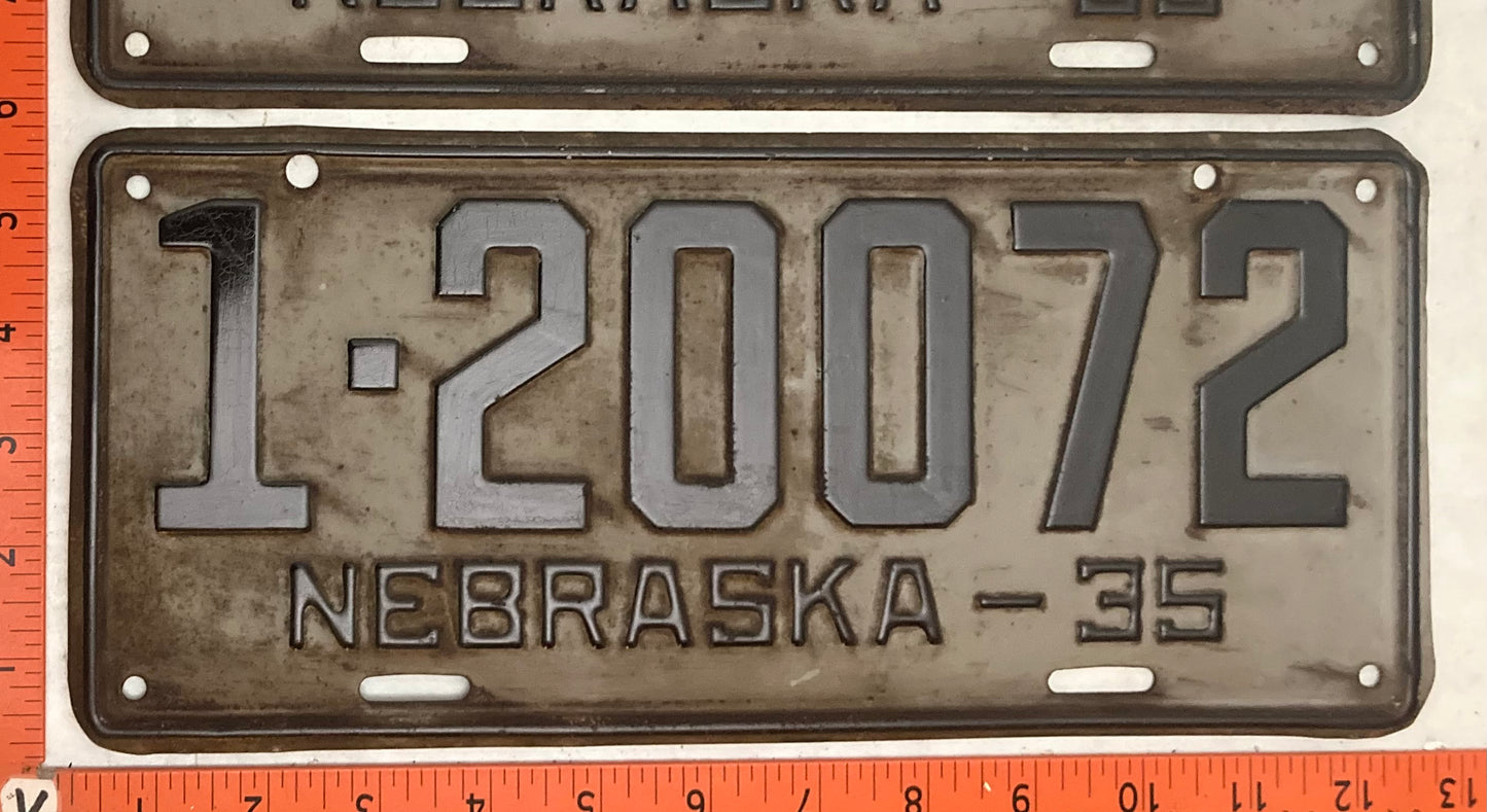 1935 Nebraska #1-20072 Passenger License Plate (Pair)