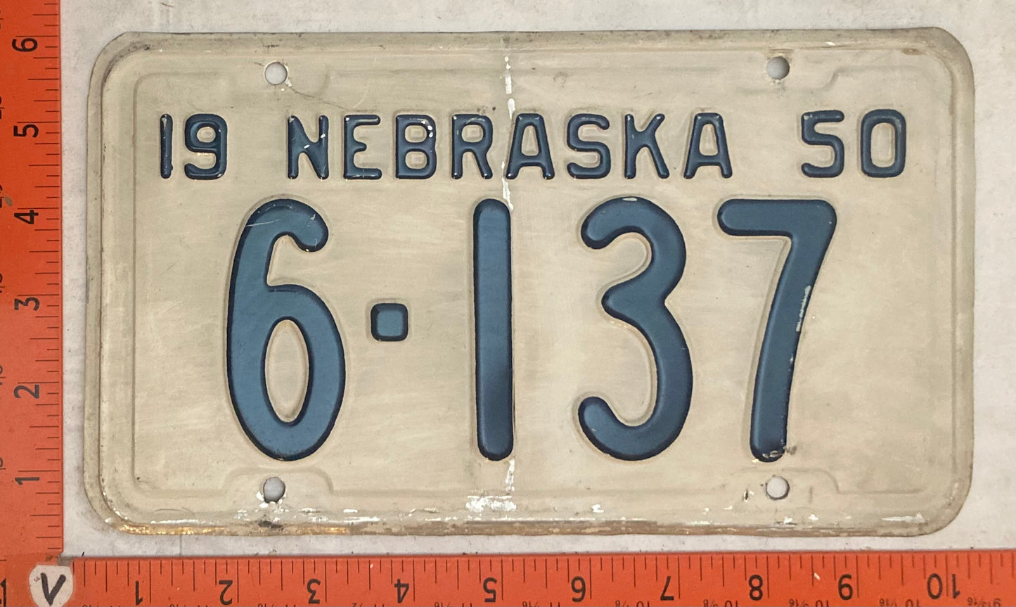 1950 Nebraska #6-137 Passenger License Plate