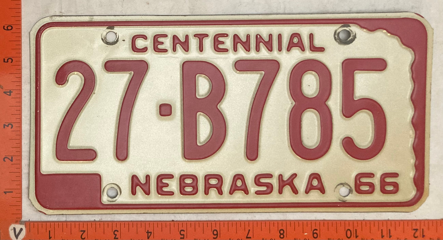 1966 Nebraska #27-B785 Passenger License Plate