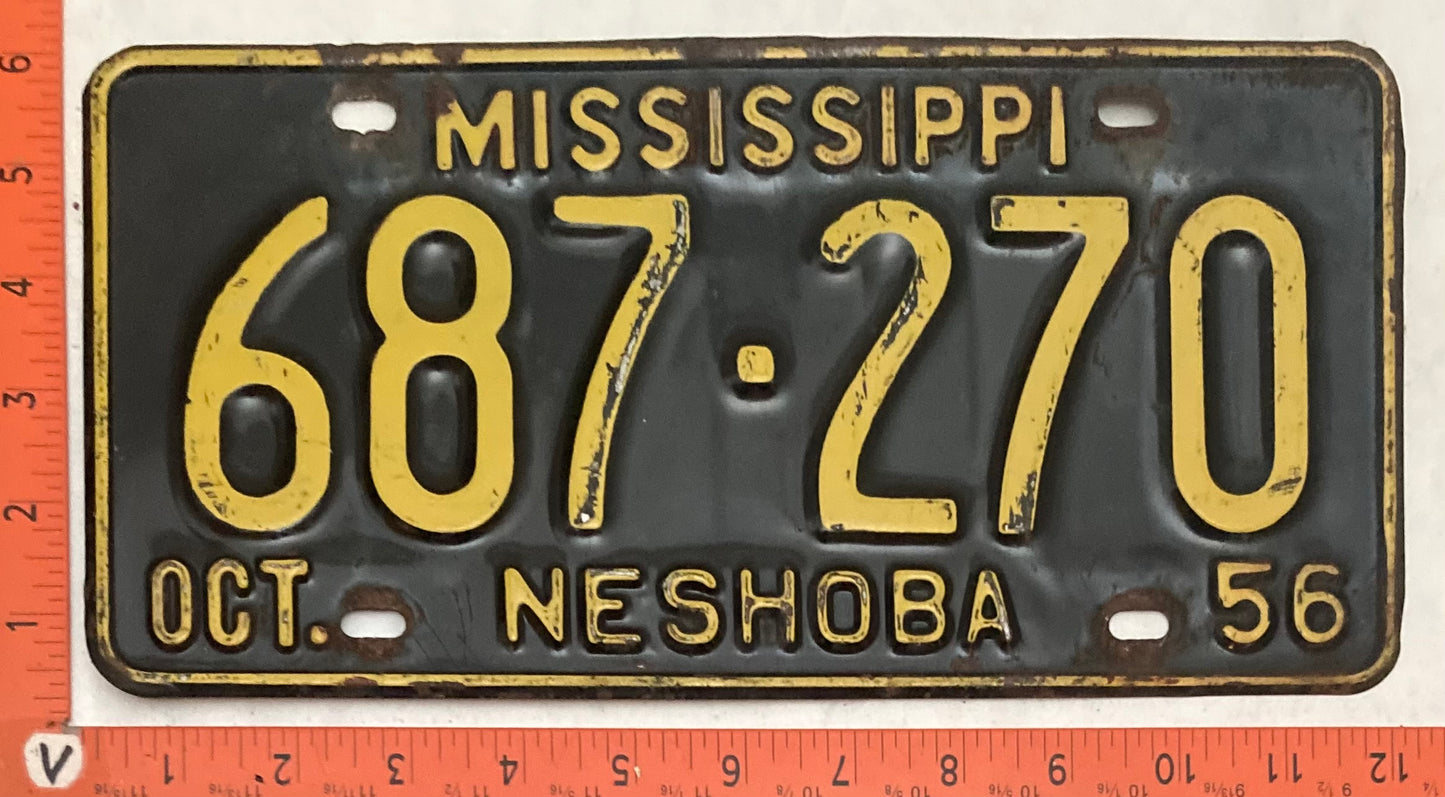 1956 Mississippi #687-270 Passenger License Plate