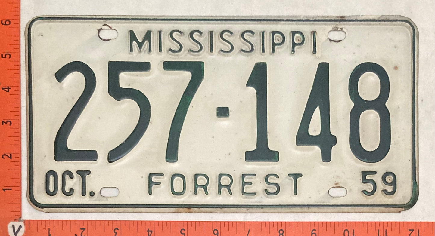 1959 Mississippi #257-148 Passenger License Plate