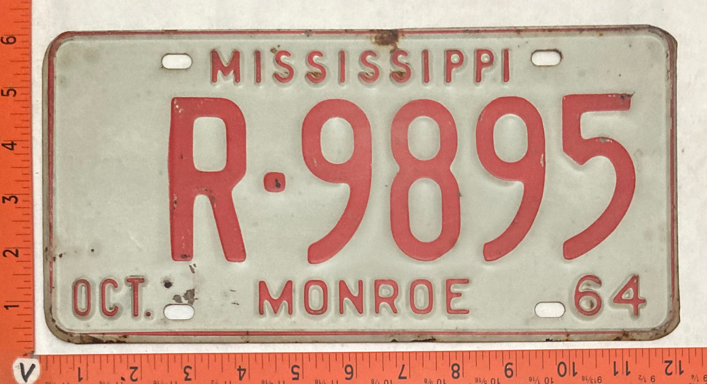 1964 Mississippi #R-9895 Passenger License Plate