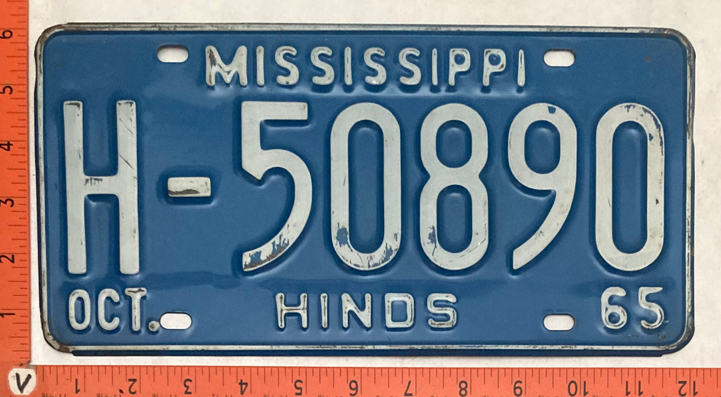 1965 Mississippi #H-50890 Passenger License Plate