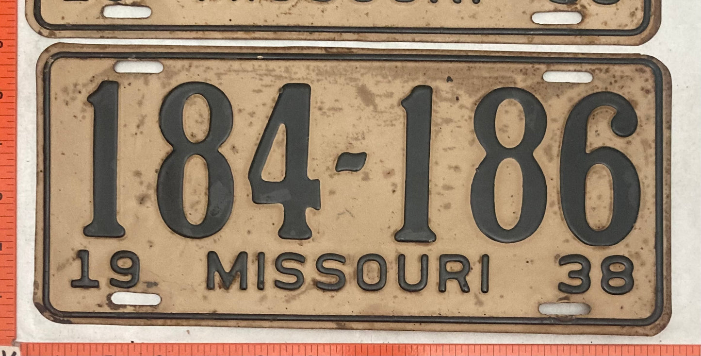 1938 Missouri #184-186 Passenger License Plate (Pair)