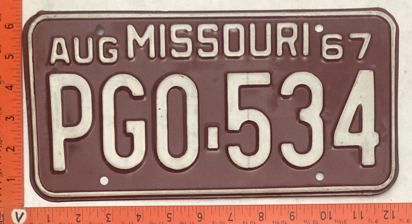1967 Missouri #PGO-534 Passenger License Plate