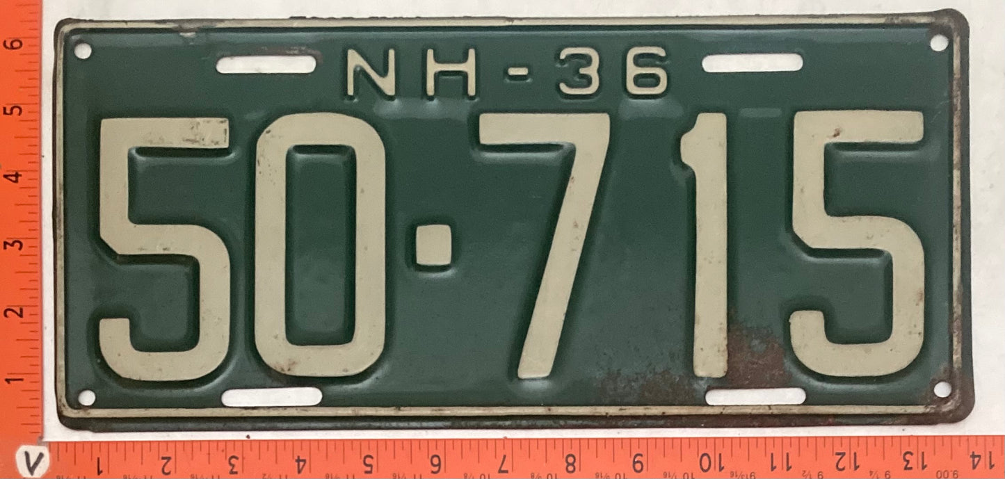 1936 New Hampshire #50-715 Passenger License Plate