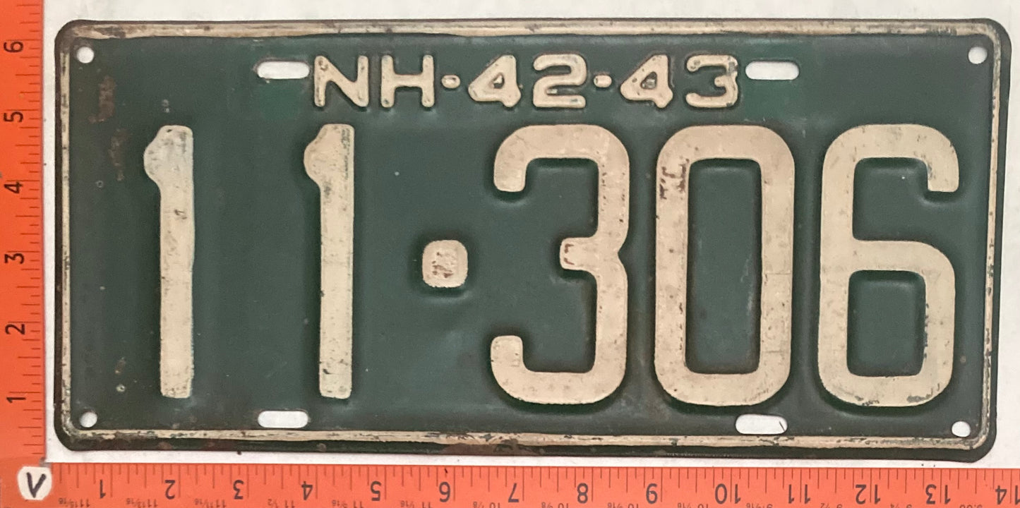 1942-43 New Hampshire #11-306 Passenger License Plate