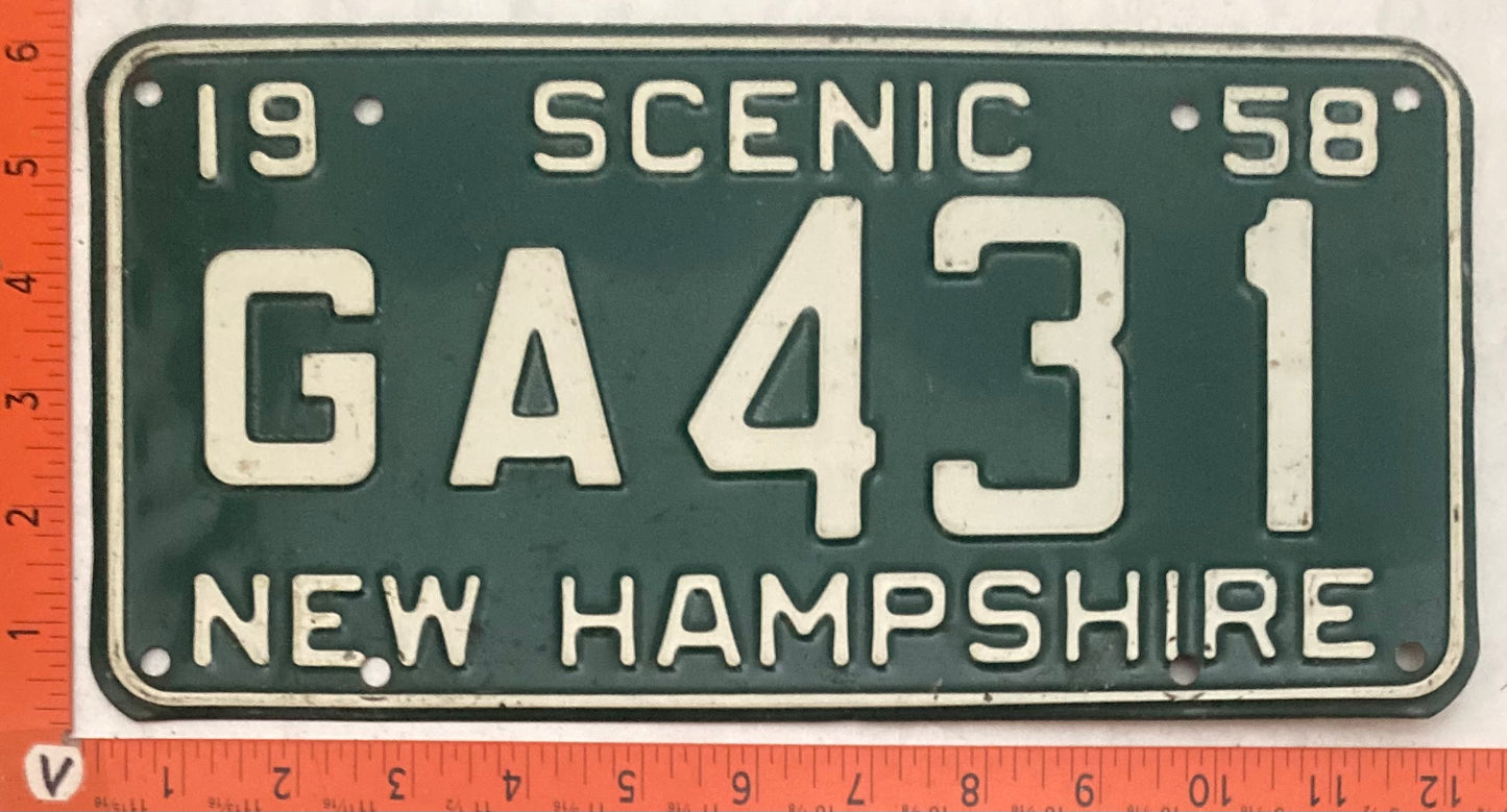 1958 New Hampshire #GA 431 Passenger License Plate