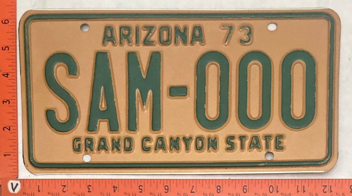 1973 Arizona #SAM-000 Passenger License Plate (Sample)