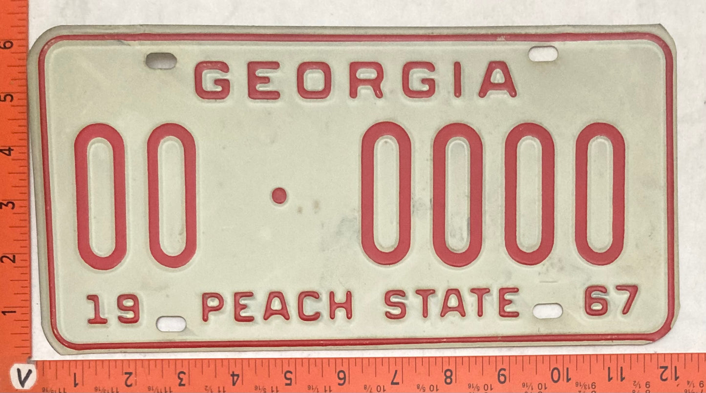 1967 Georgia #00-0000 Passenger License Plate (Sample)