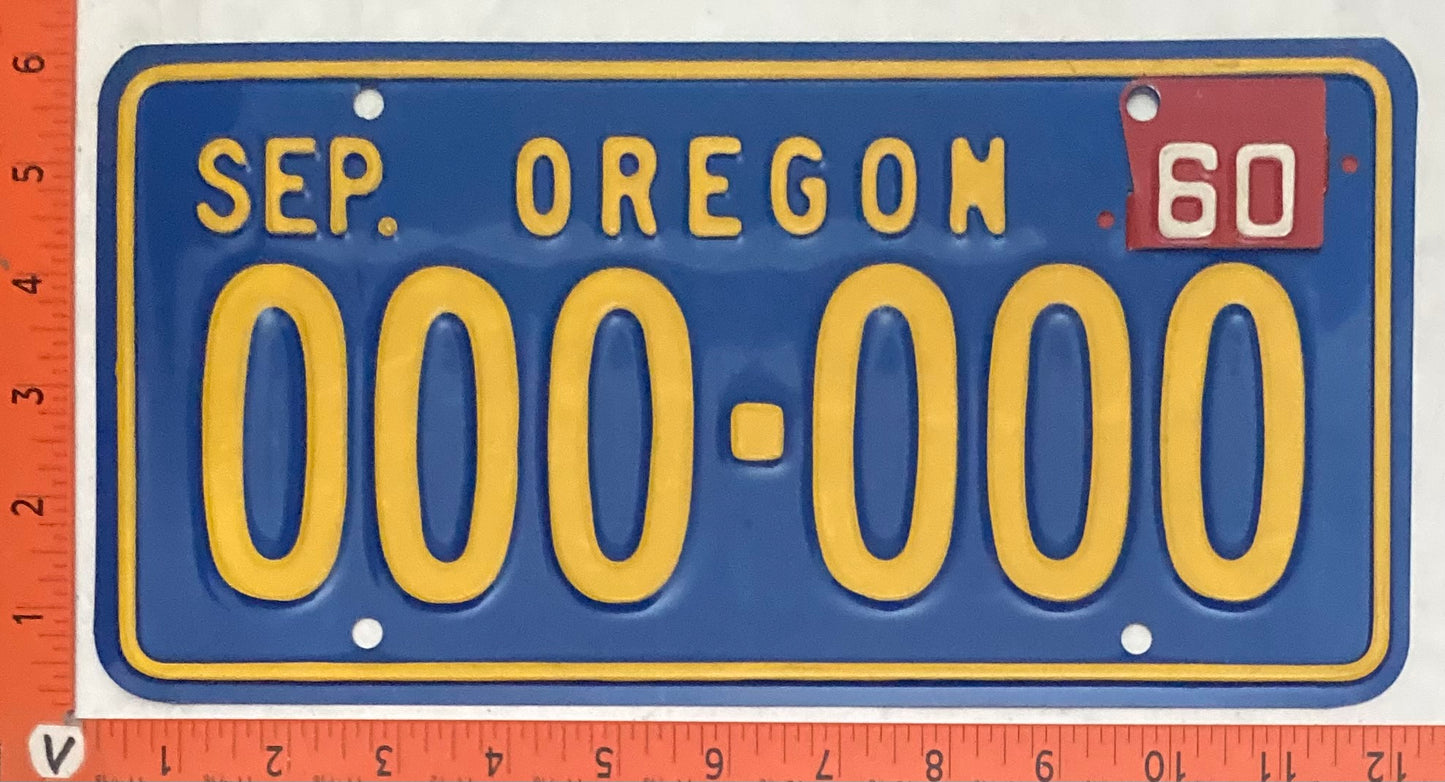 1960 Oregon #000-000 Passenger License Plate (Sample)
