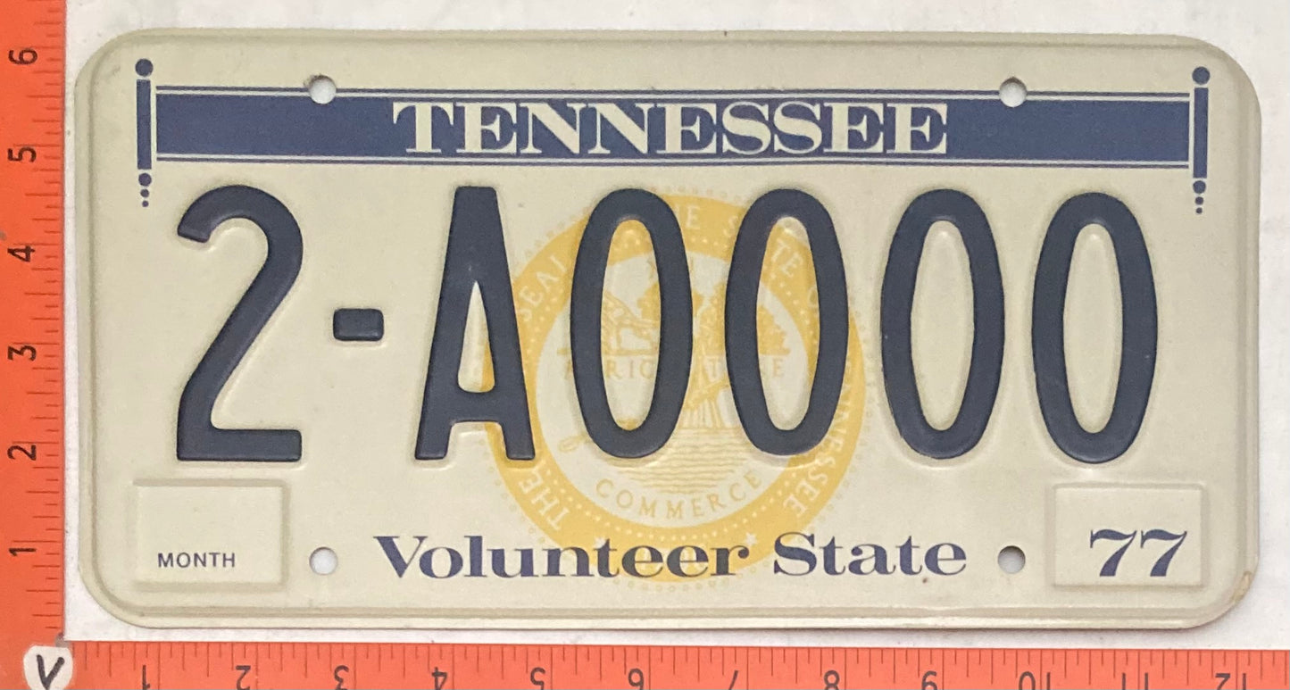 1977 Tennessee #2-A0000 Passenger License Plate (Sample)