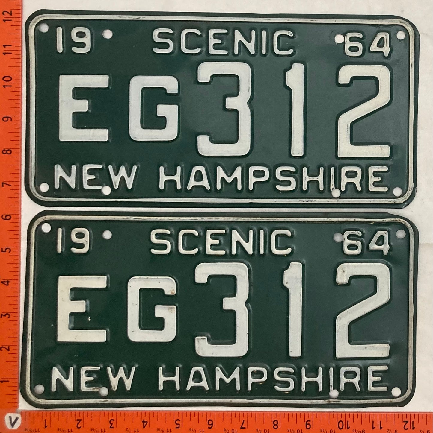 1964 New Hampshire #EG 312 Passenger License Plate (Pair)