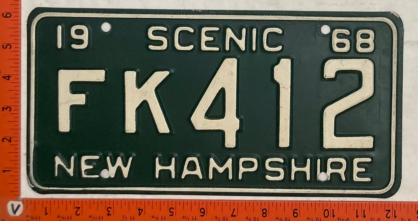 1968 New Hampshire #FK 412 Passenger License Plate