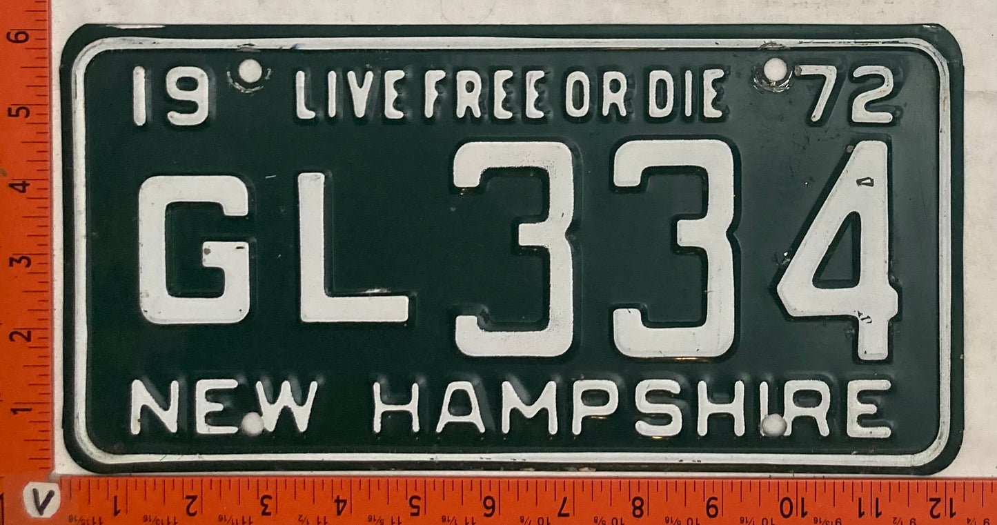 1972 New Hampshire #GL 334 Passenger License Plate