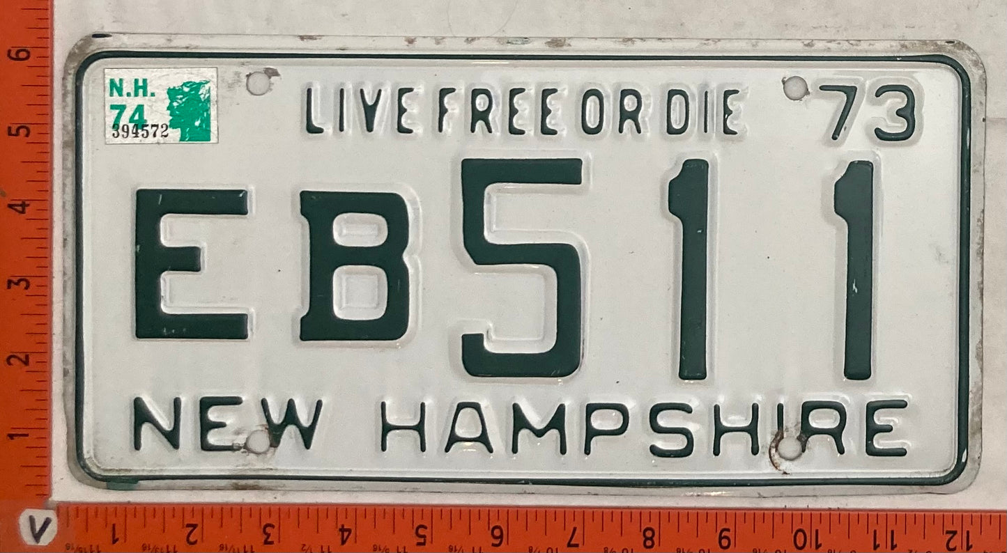 1974 New Hampshire #EB 511 Passenger License Plate