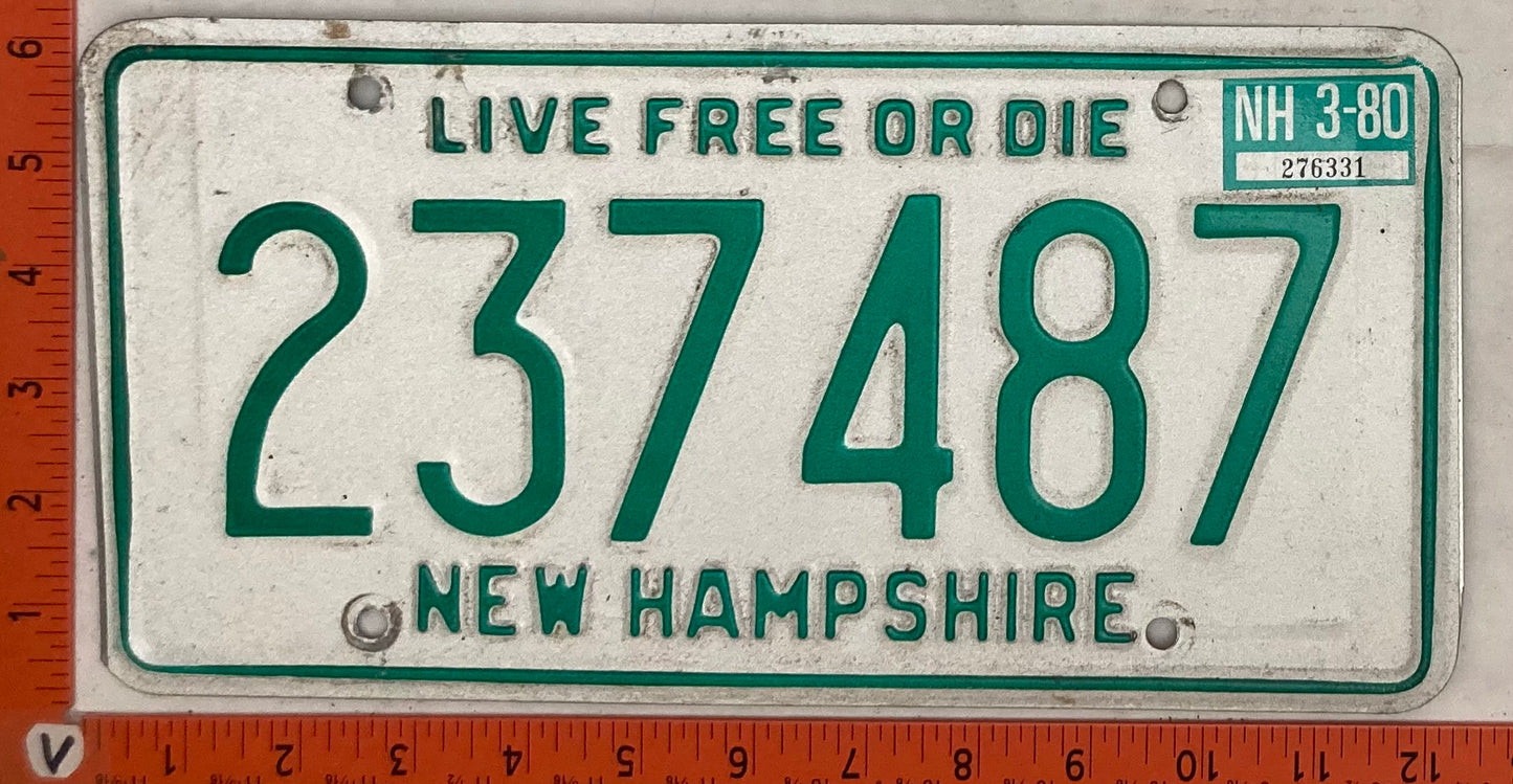 1980 New Hampshire #237847 Passenger License Plate