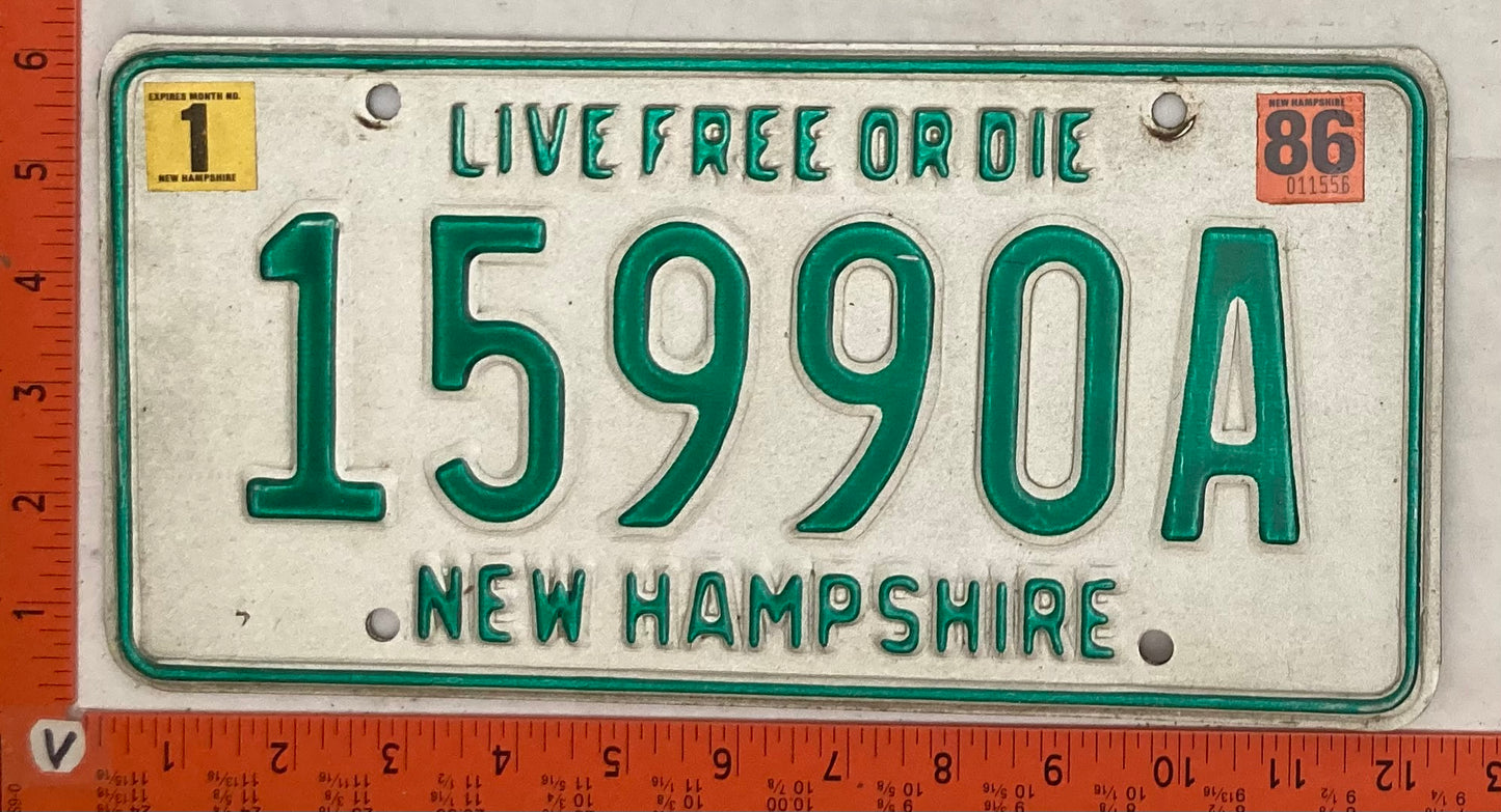 1986 New Hampshire #15990A Passenger License Plate