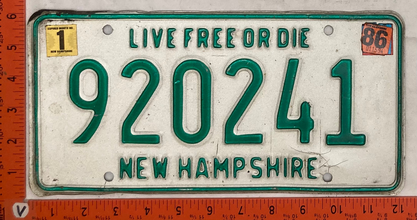 1986 New Hampshire #920241 Passenger License Plate