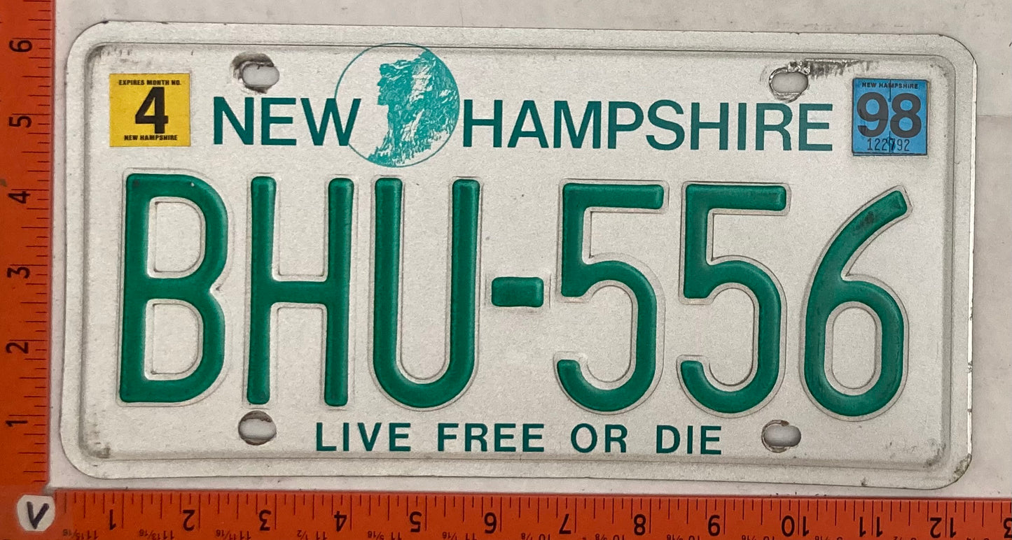 1998 New Hampshire #BHU-556 Passenger License Plate