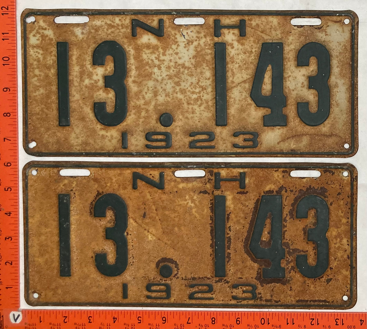 1923 New Hampshire #13 143 Passenger License Plate (Pair)