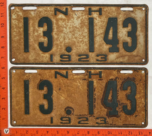 1923 New Hampshire #13 143 Passenger License Plate (Pair)
