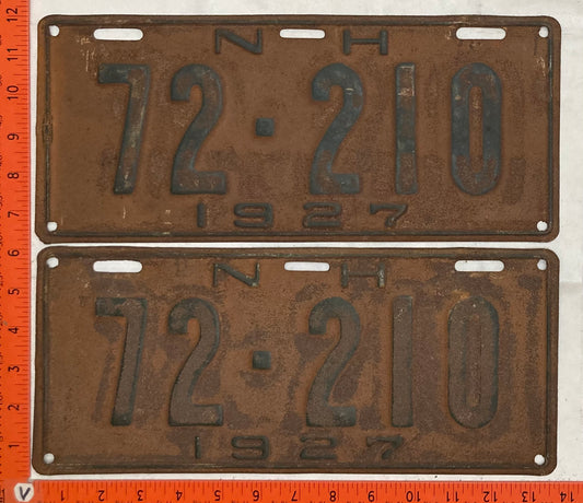 1927 New Hampshire #72-210 Passenger License Plate (Pair)