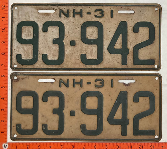 1931 New Hampshire #93-942 Passenger License Plate (Pair)