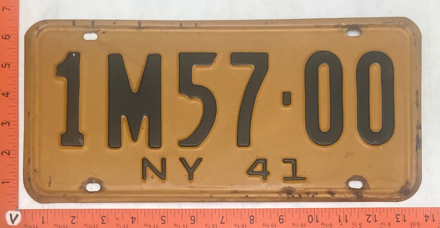 1941 New York #1M57-00 Passenger License Plate