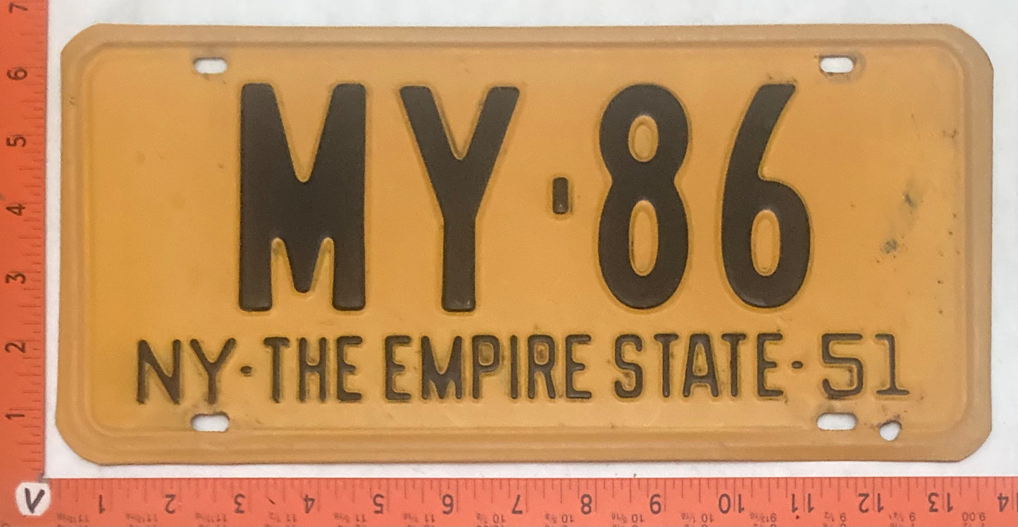 1951 New York #MY-86 Passenger License Plate