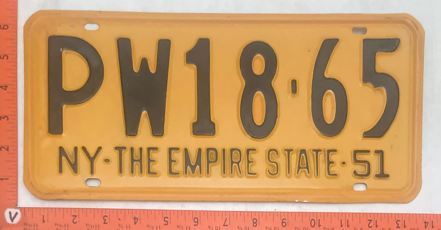 1951 New York #PW18-65 Passenger License Plate
