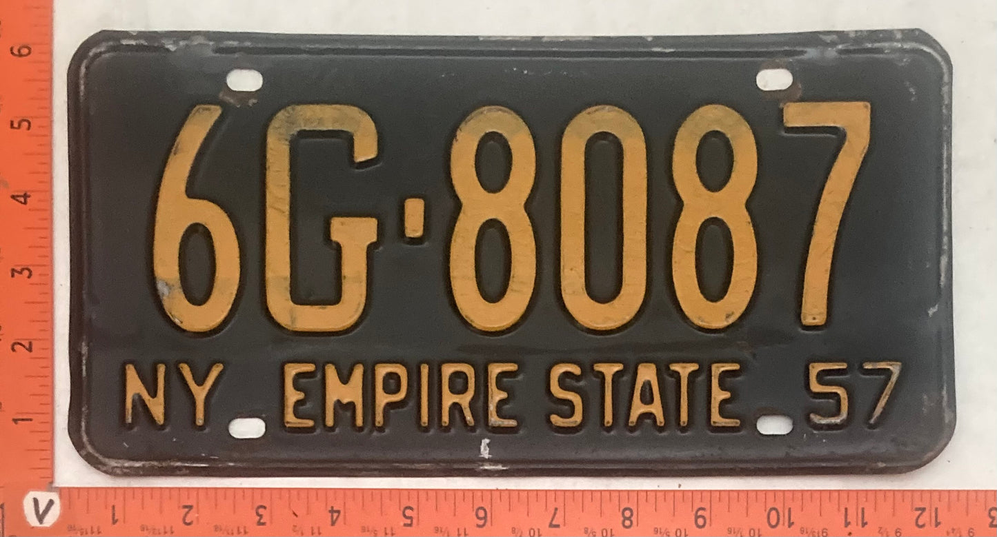 1957 New York #6G-8087 Passenger License Plate