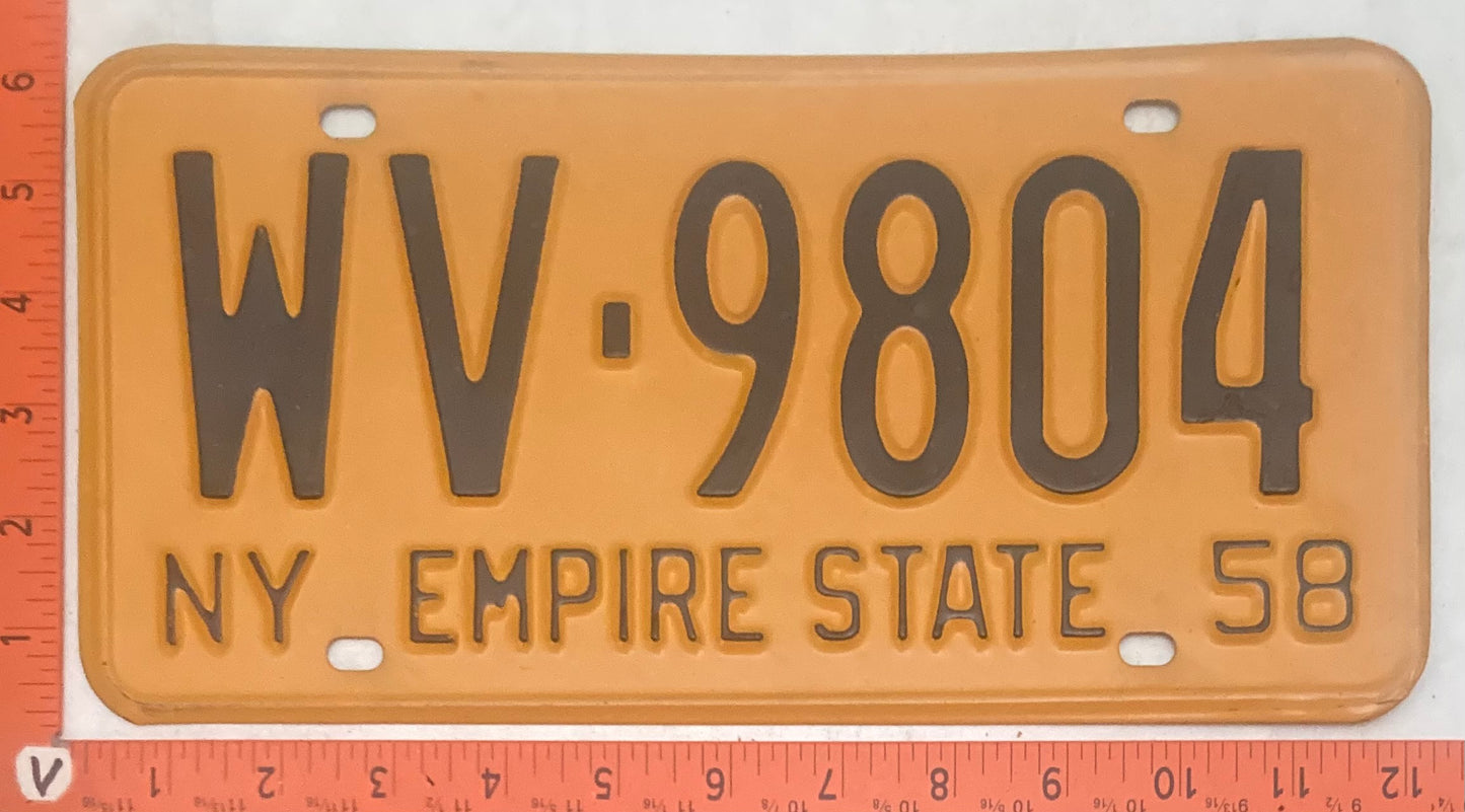 1958 New York #WV-9804 Passenger License Plate