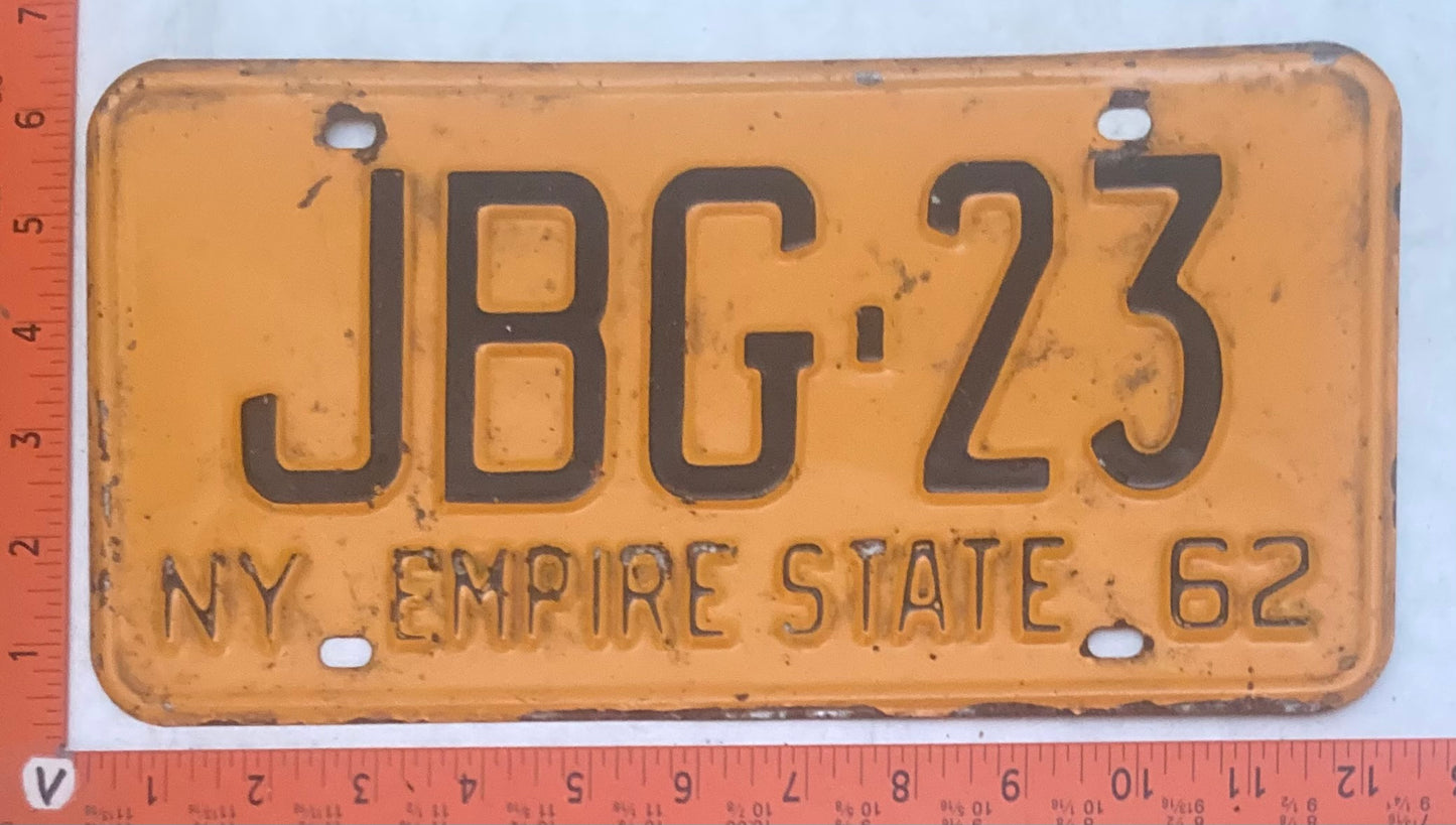 1962 New York #JBG-23 Passenger License Plate