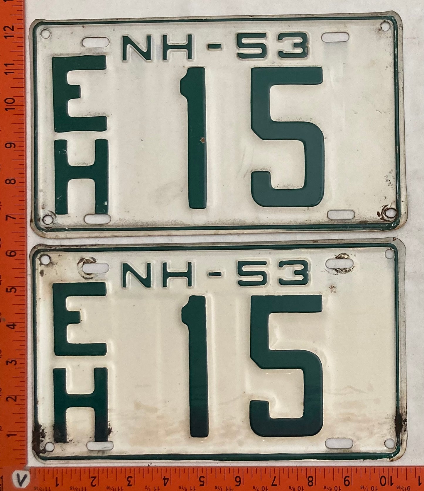 1953 New Hampshire #E/H 15 Passenger License Plate (Pair)