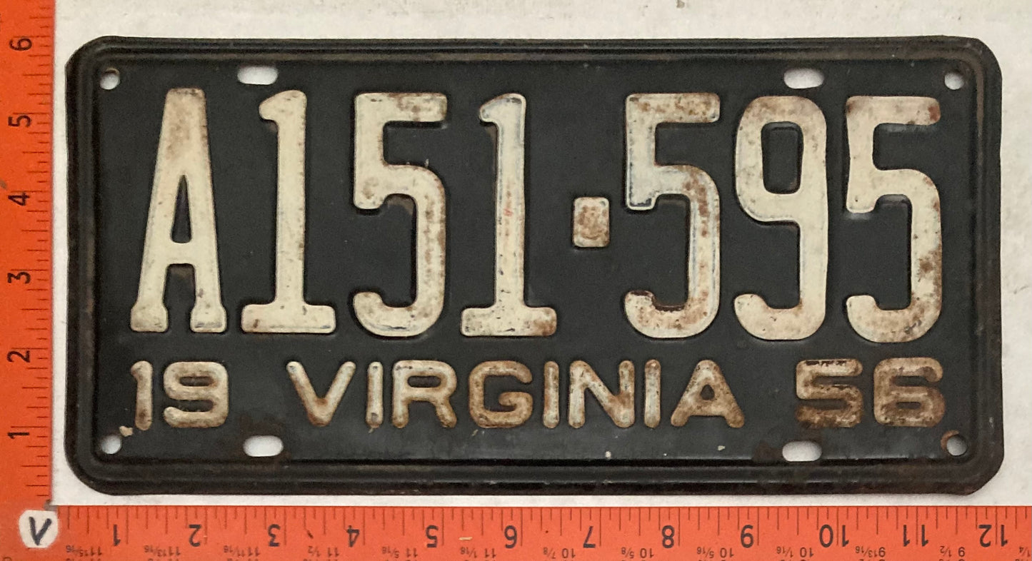 1956 Virginia #A151-595 Passenger License Plate