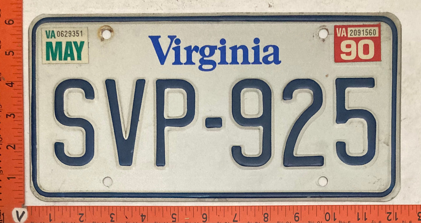 1990 Virginia #SVP-925 Passenger License Plate