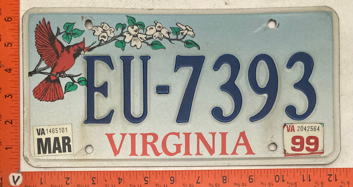 1999 Virginia #EU-7393 Passenger License Plate (Cardinal)