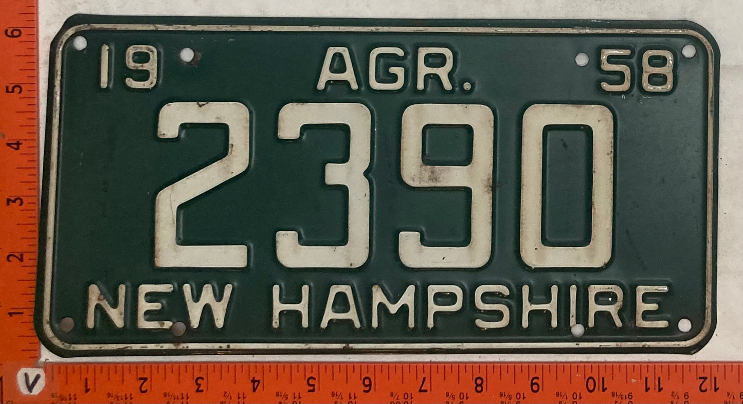 1958 New Hampshire #2390 Agriculture License Plate