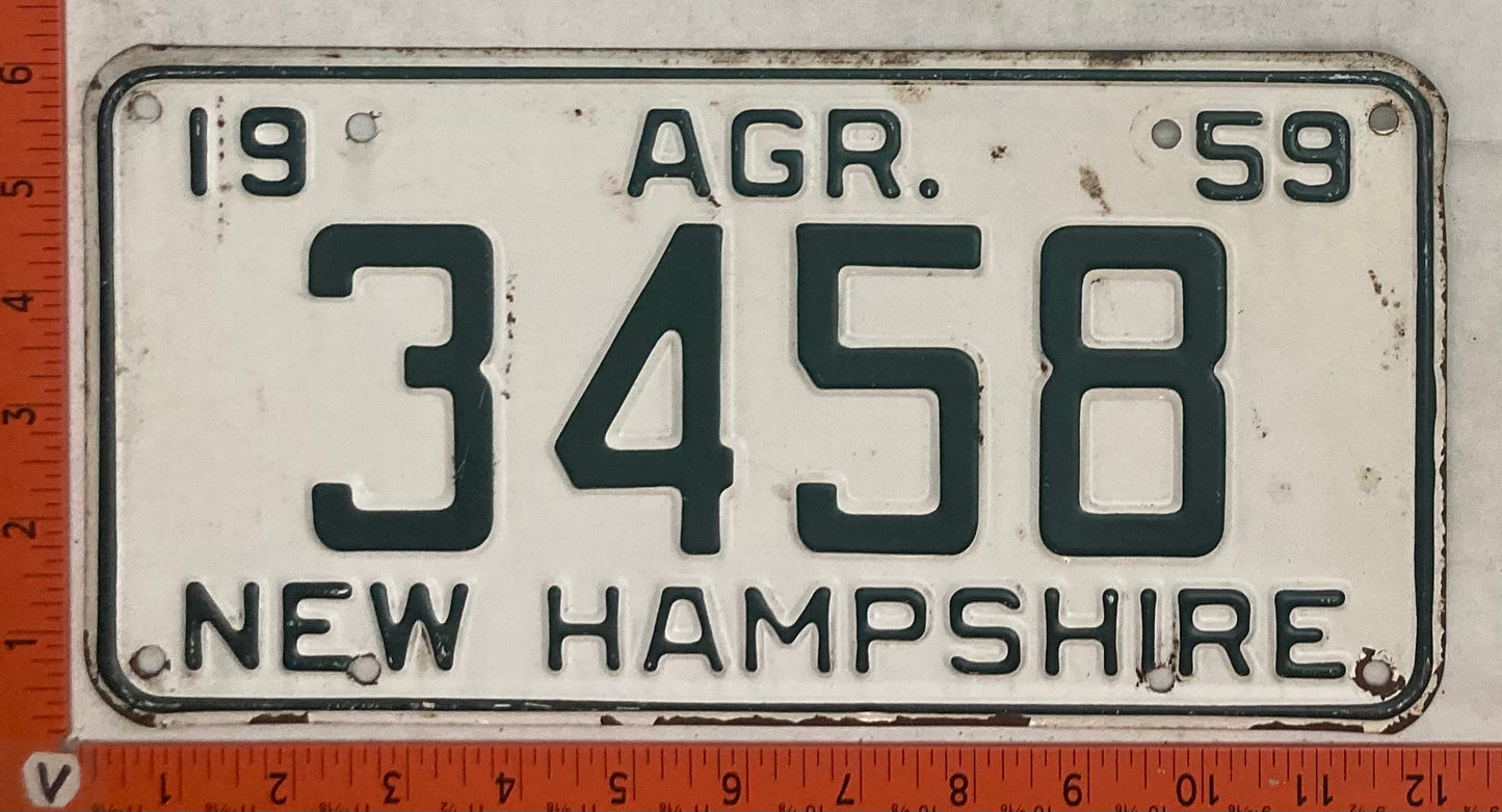 1959 New Hampshire #3458 Agriculture License Plate