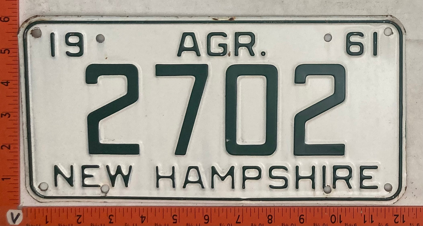 1961 New Hampshire #2702 Agriculture License Plate