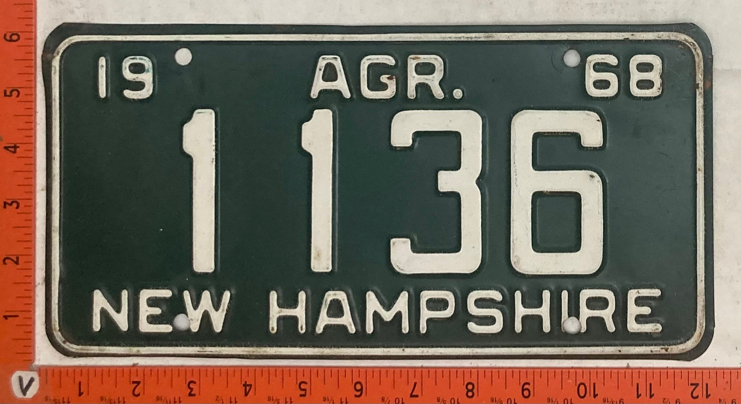 1968 New Hampshire #1136 Agriculture License Plate
