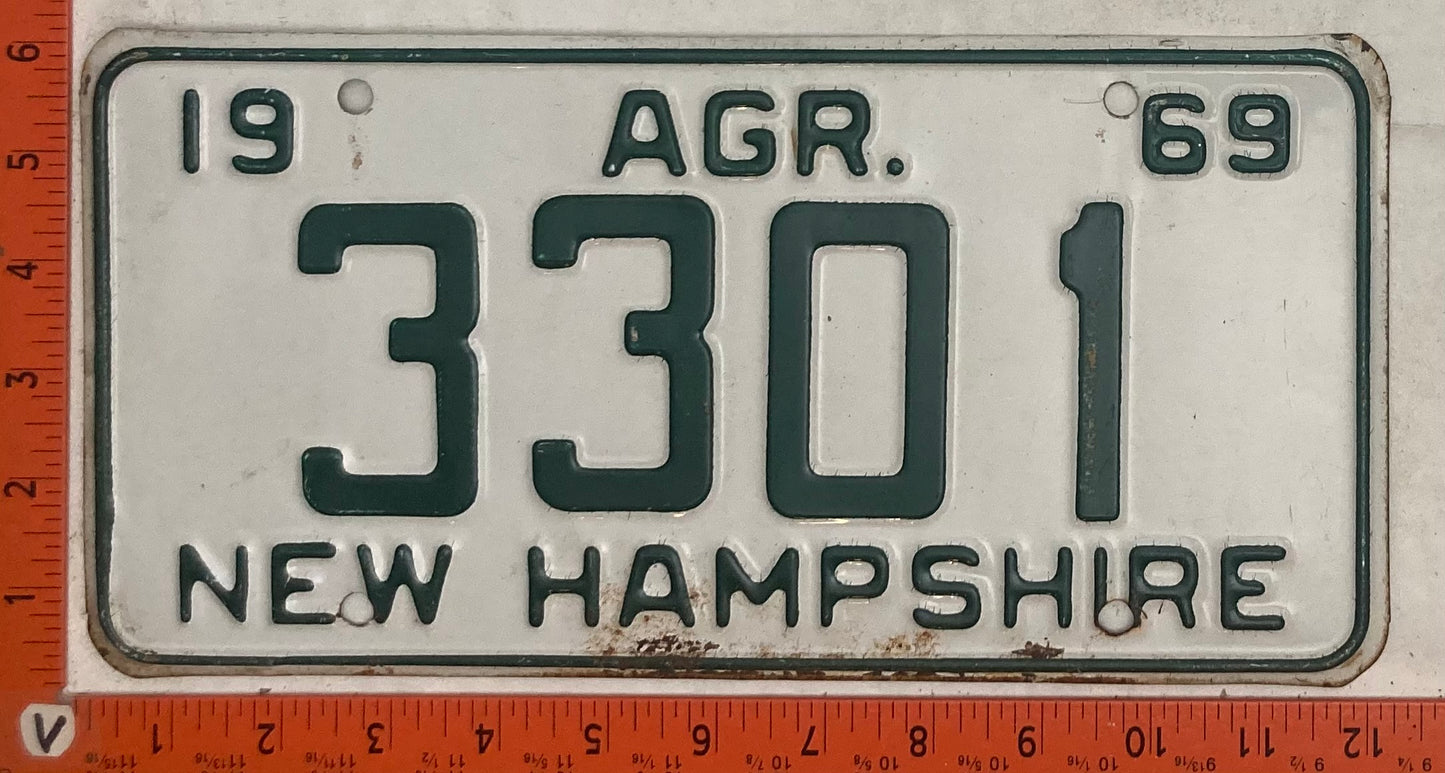 1969 New Hampshire #3301 Agriculture License Plate