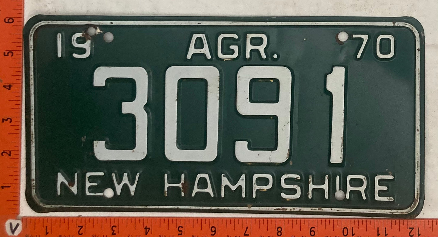 1970 New Hampshire #3091 Agriculture License Plate