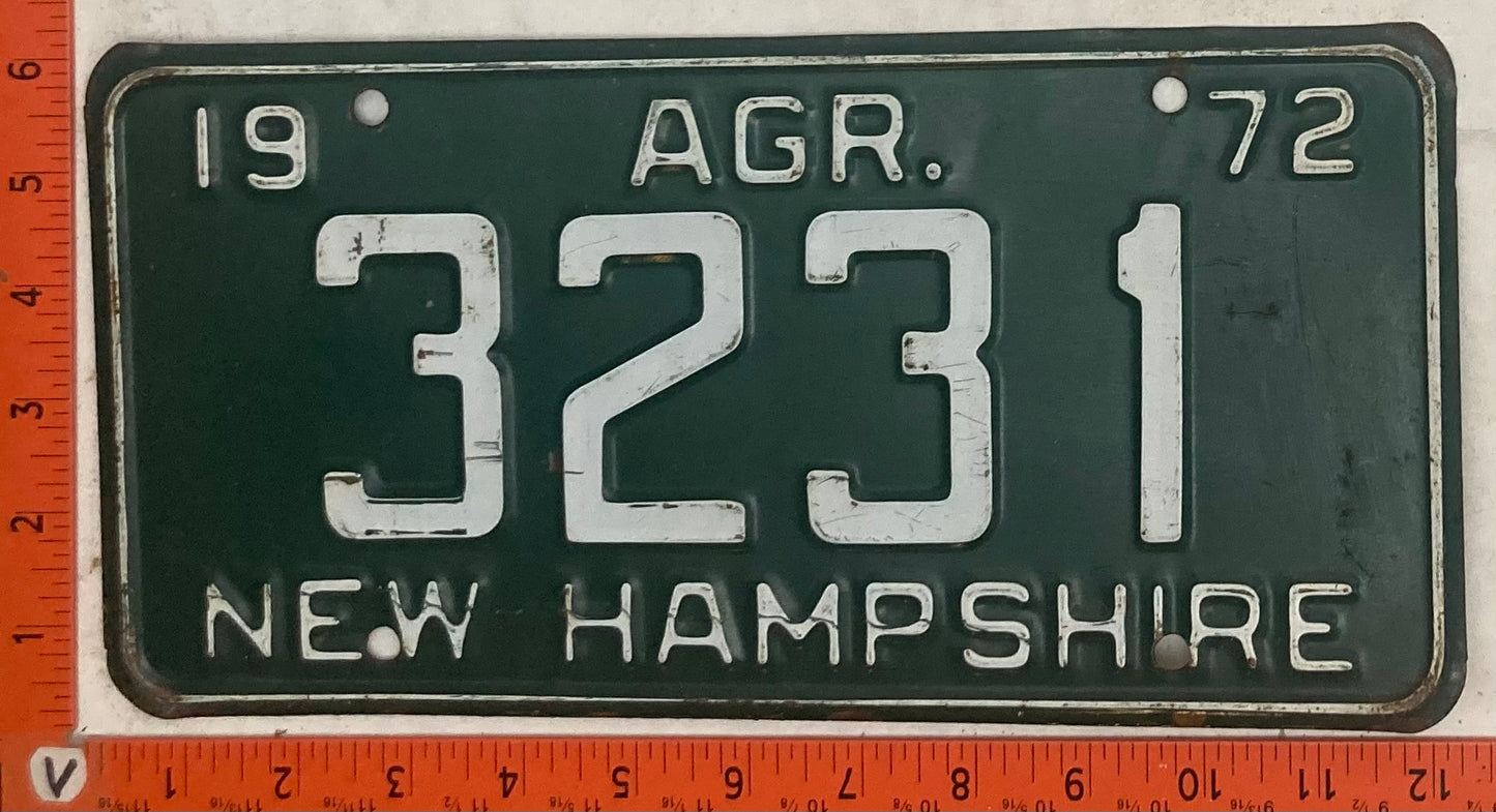 1972 New Hampshire #3231 Agriculture License Plate