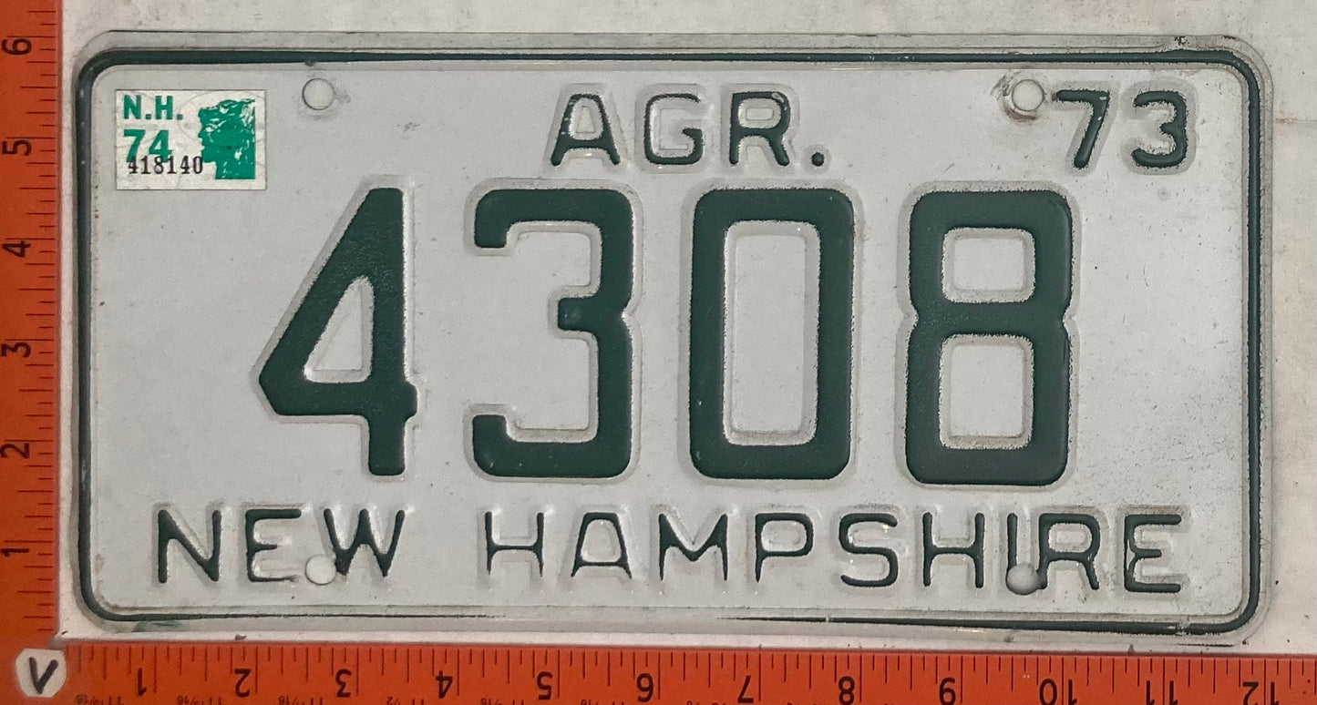 1973 New Hampshire #4308 Agriculture License Plate
