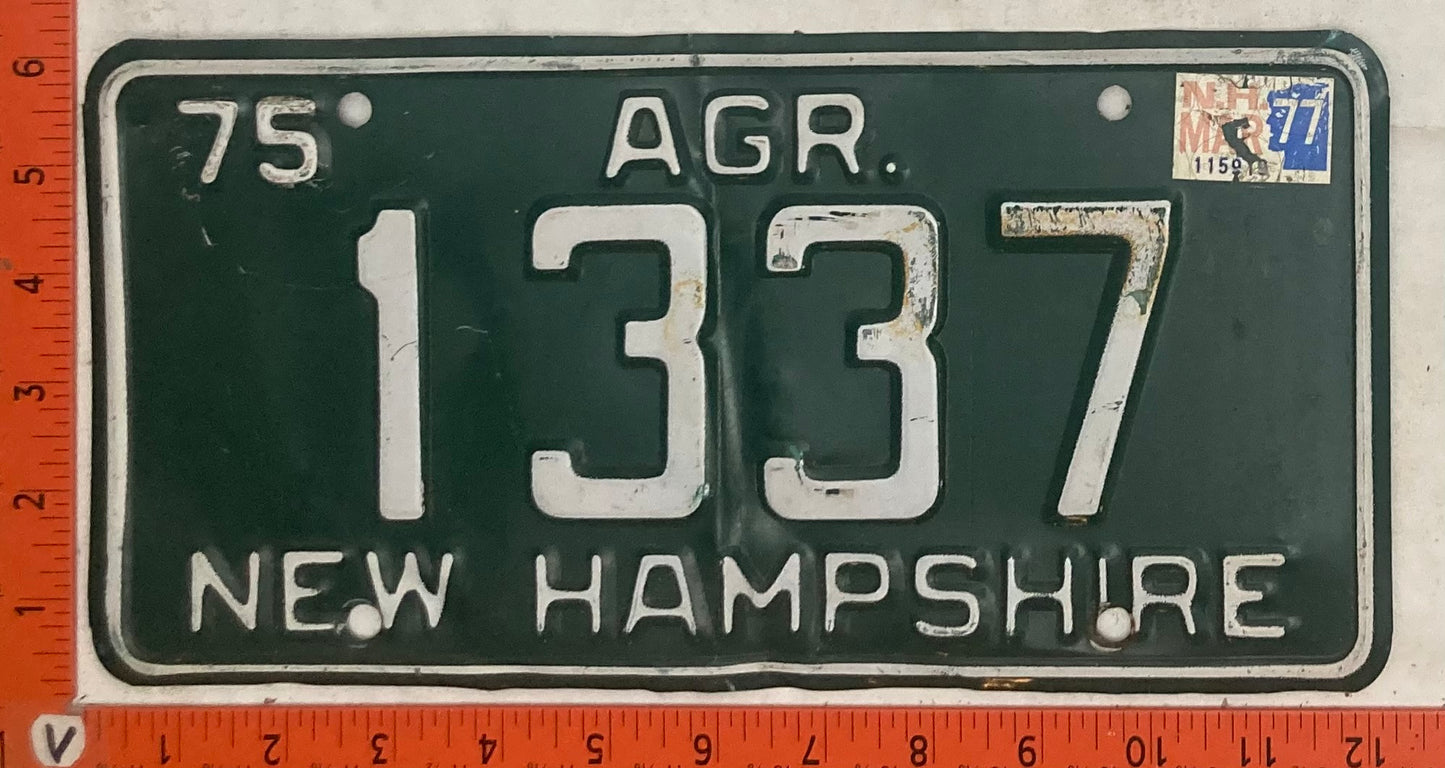 1977 New Hampshire #1337 Agriculture License Plate